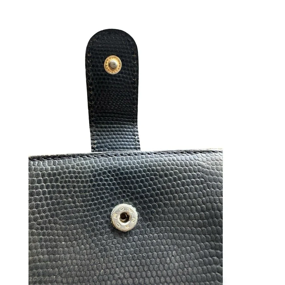🧡Vintage SAZABY Black Lizard Snake Print Leather Bifold Wallet Gold Logo RARE